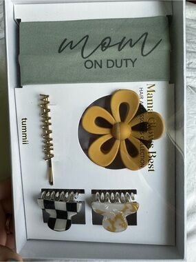 Tummii Women’s Hair Accessory Set - Olive Headband & Mustard Flower Clip NWOT